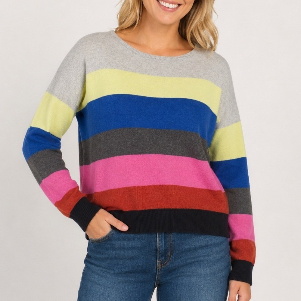 LISA TODD Cotton Cashmere Striped Crewneck Sweater Multicolor Sz XS
